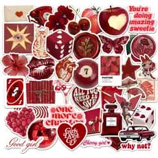 Kit 43 Adesivos Vermelho Cereja Coração a prova d'água para Laptop, Kindle, Planner, Agenda