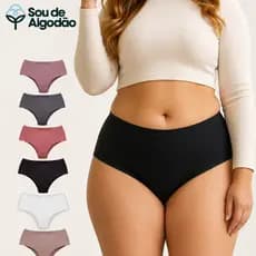 Kit 6 Calcinhas Calçolas Feminina Linea +Algodão Cotton Para Senhoras Gestantes Pós Parto