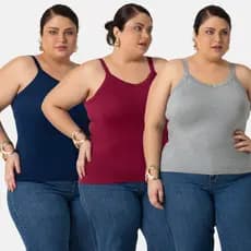 Kit 3 Regatas Plus Size Em Viscolycra Feminina Alça Larga Verão 1123-KIT3