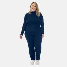 Conjunto Feminino Plus Size Canelado Calça e Blusa Gola Alta Casual Confortável 1209-1210-C2