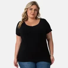 Blusa Decote V Manga Curta De Viscolycra Feminina Plus Size 103836-F1