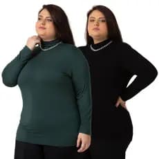 Kit de 2 Blusa Feminina Plus Size Gola Alta Cacharrel Feminina Plus Size Básica 1130-K2-C3