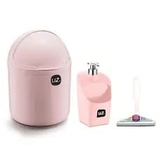 Kit Porta detergente e Lixeira para Pia 4 Litros Rosa - UZ