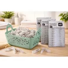 Kit Cesto Para Prendedores Grampos de Roupa e 60 Grampos Roupa ou Cesto ou Prendedores UZ