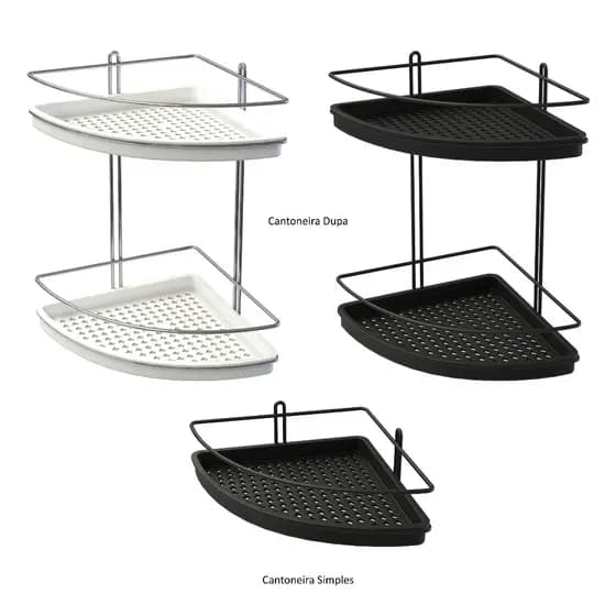Cantoneira Organizador Porta Shampoo Preto ou Branco Simples ou Duplo Fundo Plástico - STOLF