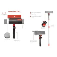 Limpa Vidros 2 em 1 Profissional com Microfibra + Rodo Ajustável, Extensível, Limpeza Fácil e Rápida Powermaid