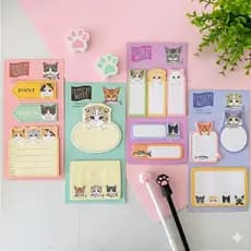 Kit Bloco de Notas Cute Cat em Cartela Gatinhos Fofos Notas Adesivas Post it (100 Adsivos Cada)