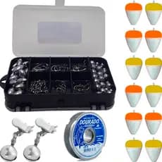 Kit Pesca Estojo Chumbada Anzol Giradores Bóias Linha e Sino Summer