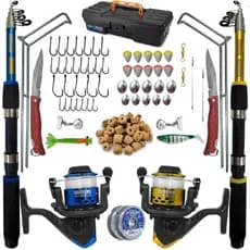 Kit De Pesca Completa 2 Varas Telescópica 2 Molinete E Itens