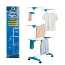 Varal de Chão de 3 Andares Roupa Pendurar Cabide Suporte Calçados Rodinha