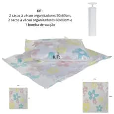 Kit 4 sacos a vácuo + 1 Bomba de Sucção para Organizar Roupa Mala Viagem