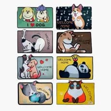 Tapete Animais Gato Dog Pet Welcome 60x40cm Porta Desenho Estampa Divertida