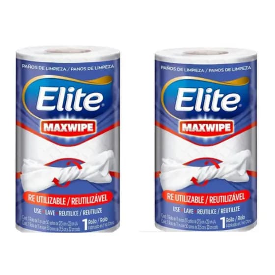 2 Rolos Panos de Limpeza Elite Maxwipe Reutilizável, 50 unidades de 21,5x22 cm