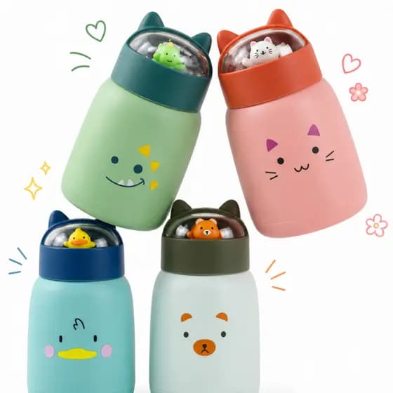 Garrafinha Garrafa Divertida Infantil 360ml Squeeze Escolar Criança Tampa Água  Dinossauro Gatinho Cachorro Patinho