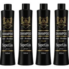 kit 4 Shampoo Anti Resíduos Super Liss Gold 500ml pH 8 Limpeza Profunda Pré Progressiva Profissional