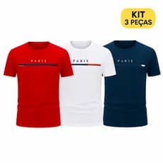 kit 3 camisetas paris algodão, camiseta paris masculina algodão premium