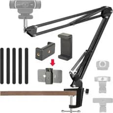 Suporte Braço Articulado Mesa Para Celular Webcam Luz Microfone Live Escritório
