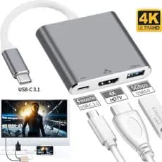 Cabo Adaptador Vídeo Hub Tipo-C Usb-C Para Hdmi 4K Porta Usb 3.0 Celular Note Tv