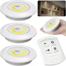 Kit 3 Lâmpadas Luminária de Led Spot Luz Sem Fio Controle Remoto Decoração Prateleira Nicho