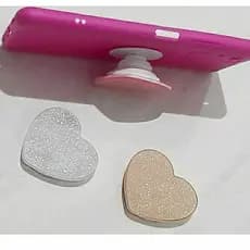 kit 2x Suportes de dedo estilo coração/ bolinha gliter Para celular