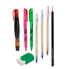 Klt-Escolar Marca Texto Rosa e Verde Neon +3 Canetas Bic + 1 Lápis Preto + 1Borracha +1 Caneta Corretiva