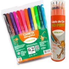 Lápis De Cor 24 Cores No Pote Mais Canetinha Caneta Hidrográfica 12 cores Leo Leo
