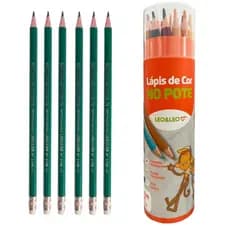 Lapis Preto HB 6 Lápis De Escrever com borracha + Lapis De Cor 24 Cores No Pote Leo Leo