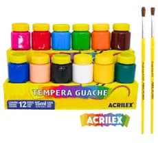 Tinta Guache Acrilex 6 Ou 12 Cores Guache Escolar + Pincel Para Colorir E Pintar