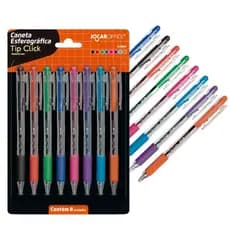 Caneta Colorida Com 8 Cores Jogo De Caneta Click Jocar Office 8 Unidades