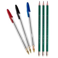 Caneta Bic Ponta Média + Lapis Preto Com Borracha KIt 3 Canetas Bic + 3 Lapis De Escrever Com Borracha