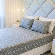 Jogo de Cama Solteiro Casal Queen Estampado Lençol 100% Algodão Malha Com Elástico Cozzilar