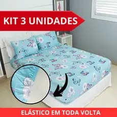 Kit 3 Jogo De Lençol Queen 3 Peças Malha Estampada 100% Algodão Macio Cama Kit Com Elástico Cozzilar