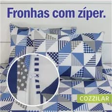 Kit 2 Fronhas 200 Fios Algodão Percal Estampada 70x50cm Zíper Escondido Avulsas Toque Macio Cozzilar
