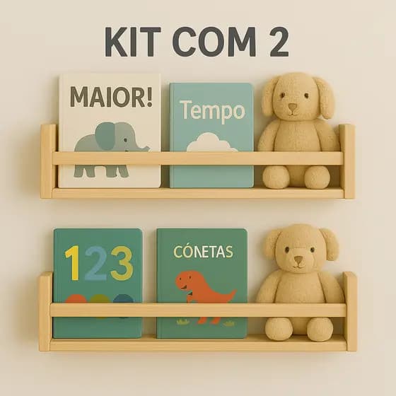 2 Prateleira decoração Nicho Porta Brinquedos Livros Infantil MDF Madeira Pinus