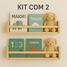 2 Prateleira decoração Nicho Porta Brinquedos Livros Infantil MDF Madeira Pinus