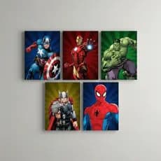 Kit Quadros Decorativos Mosaico Super Heróis Desenho Avengers Vingadores Capitão America Aranha