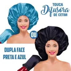 Touca de Cetim Difusora Dupla Face Azul e Preta Brilhante Modelo Cabelo Desing Com Regulador