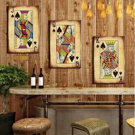 Kit Quadros Decorativos Mosaico 3 Peças Trio CartaValete  Copo D`água Copas Abstrato Modular Bar Comercio Jogos Vintage