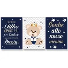 Kit Quadros Decorativos Mosaico 3 Peças Trio Infanti Personalizado Salmo Ursinho Abstrato Desenho