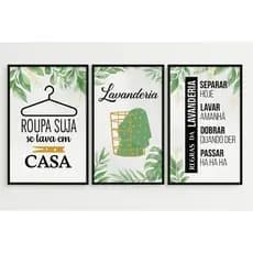 Kit Quadro Decorativo Guia Lavanderia Frase Roupa Suja Educação Arte Delicada Desenho Instrução