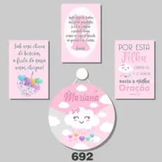 Kit 3 Placas Decorativas + 1 Porta Maternidade Infantil Criança Menina Garota Nome Personalizado