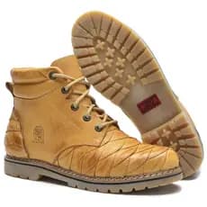 Bota Botina Coturno Em Couro Masculino Trilha Casual Social Escamada