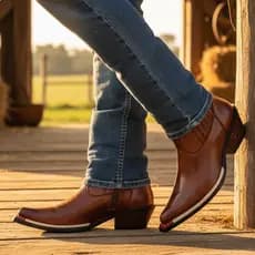 Bota Botina Country Texana Masculina Couro Legitimo Bico Fino Salto Médio Fakcini