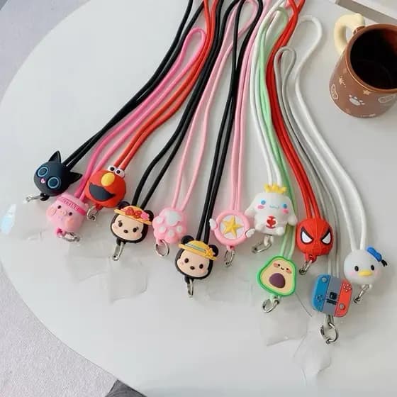 Cordão Salva Celular Universal para Celular Chaves e Crachás Alça silicone com Pingente Fofo Personagens