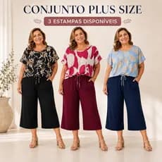 Conjunto Plus Size Feminino  Bermuda Plus Pantacourt e  Blusa Soltinha Estampada