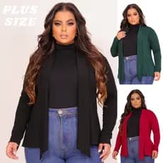 Cardigan Feminino Plus Size Casaquinho Casaco Leve Blusa Manga Longa Meia Estação