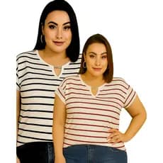 Blusa Feminina Listrada De Malha T-Shirt Listra Verão Plus Size 44/46/48