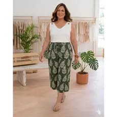 Conjunto Plus Size Feminino Calça Curta Pantacourt e Regata Estampada Roupa Plus Size - Conjuntinhos de Verão