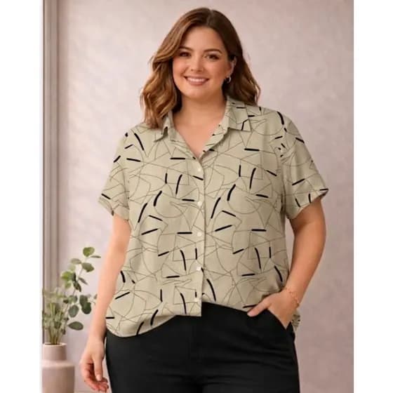 Camisa Plus Size Feminina Blusa Evangélica Camisa Curta de Botão Feminino Moda Elegante