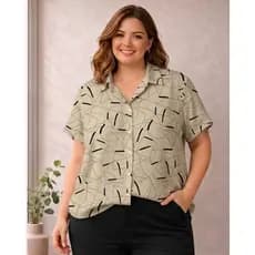 Camisa Plus Size Feminina Blusa Evangélica Camisa Curta de Botão Feminino Moda Elegante